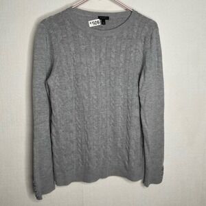 Talbots Gray Cable Knit CrewNeck Sweater Women L China Lambswool/Nylon Hand Wash